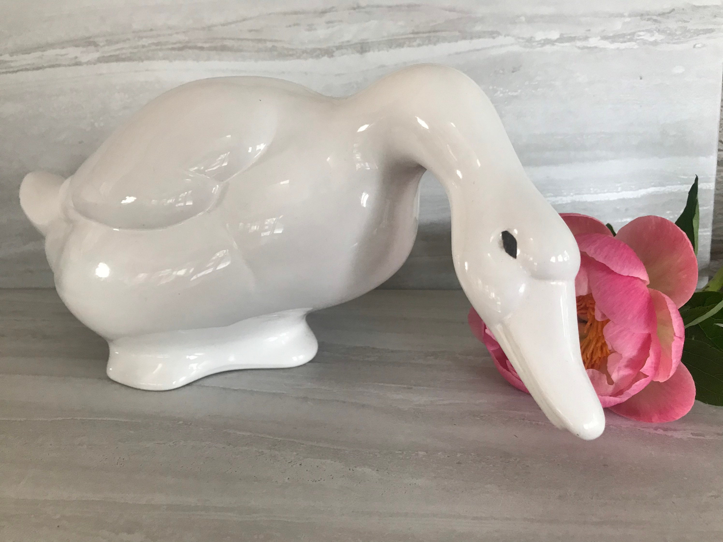 Vintage Farmhouse Ceramic White Duck Figurine 1980s Made in Etsy