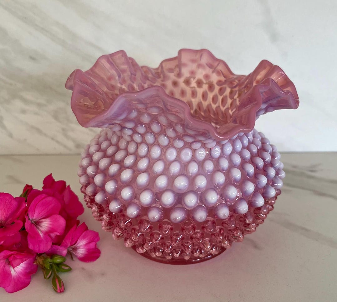 Fenton Hob Nob Ruffle White Over Cranberry Glass Antique Vintage