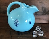 Cronin Pottery Blue Vintage Glazed Ball Jug or Pitcher. Made in USA 1970 s