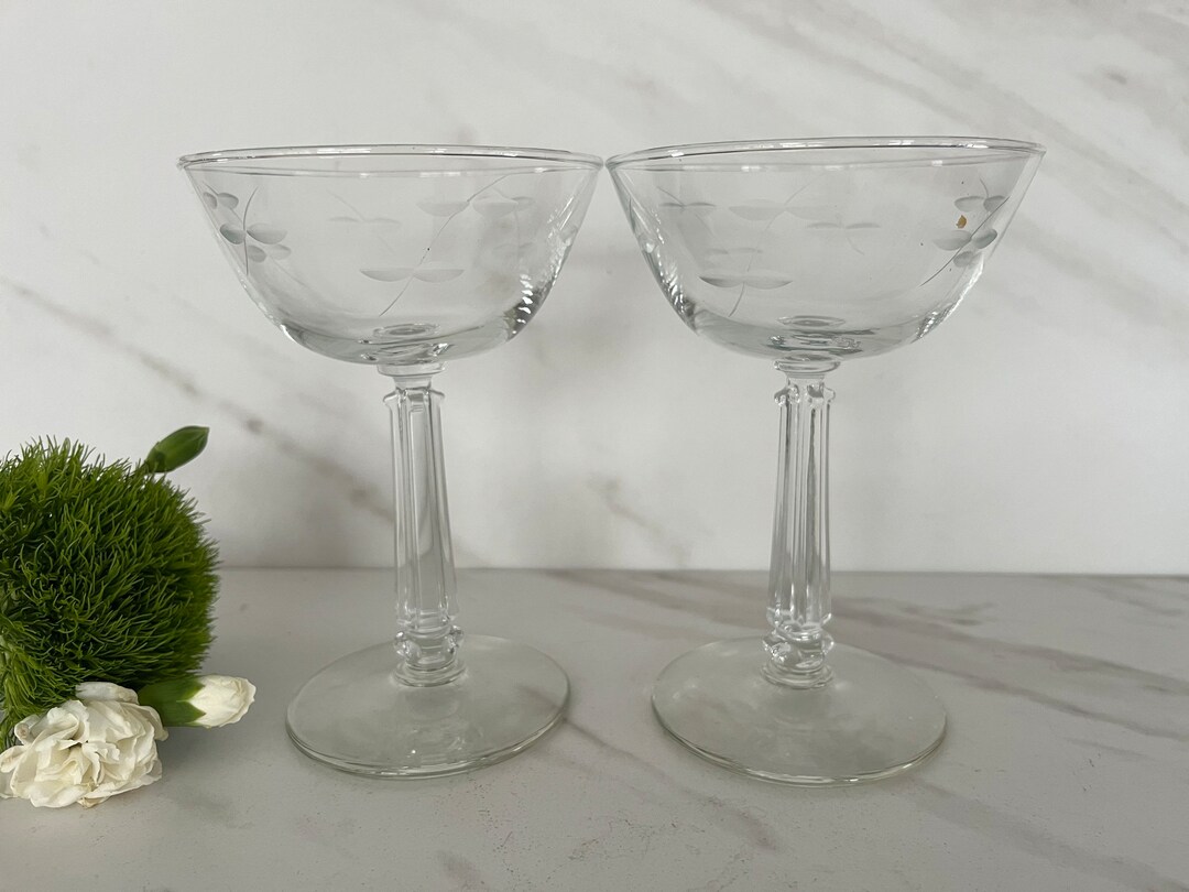 Manhattans Anyone Crystal Etched Cut Fig Sprigs and Ornate Cut Stem. Coupe, Champagne or Martini