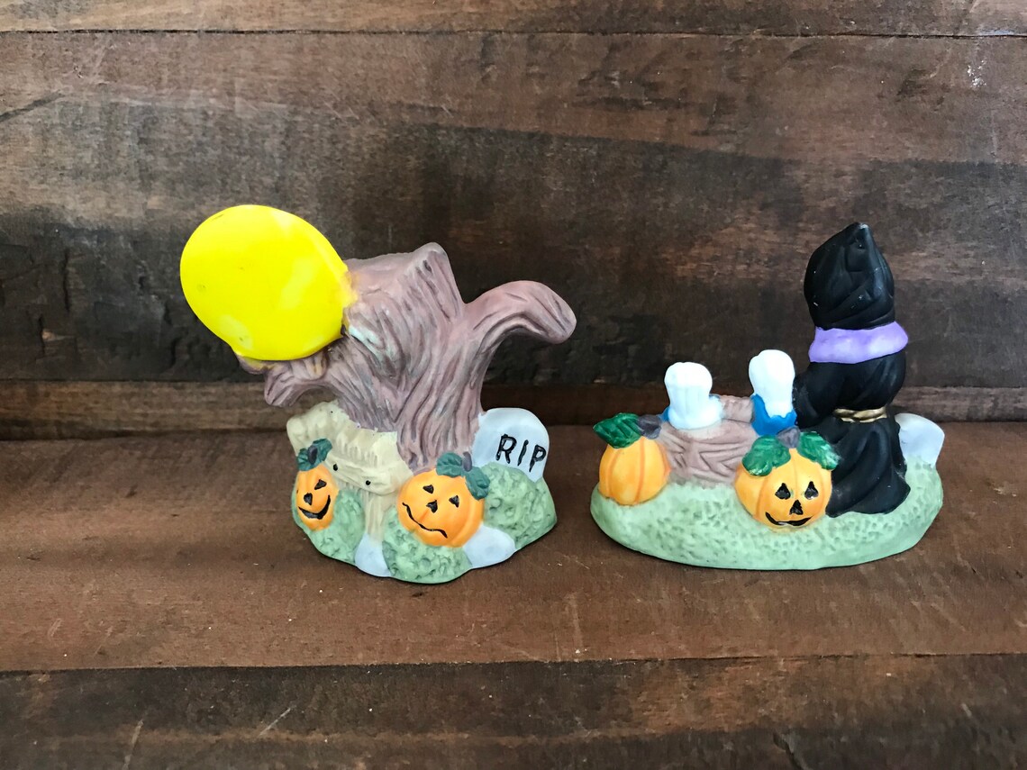 Vintage Ceramic Bisque Halloween Village Graveyard Figurines. Etsy