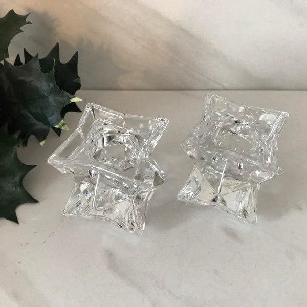 Avon Vintage Glistening Star Crystal Candle Stick Holders Original Box. 1980’s.