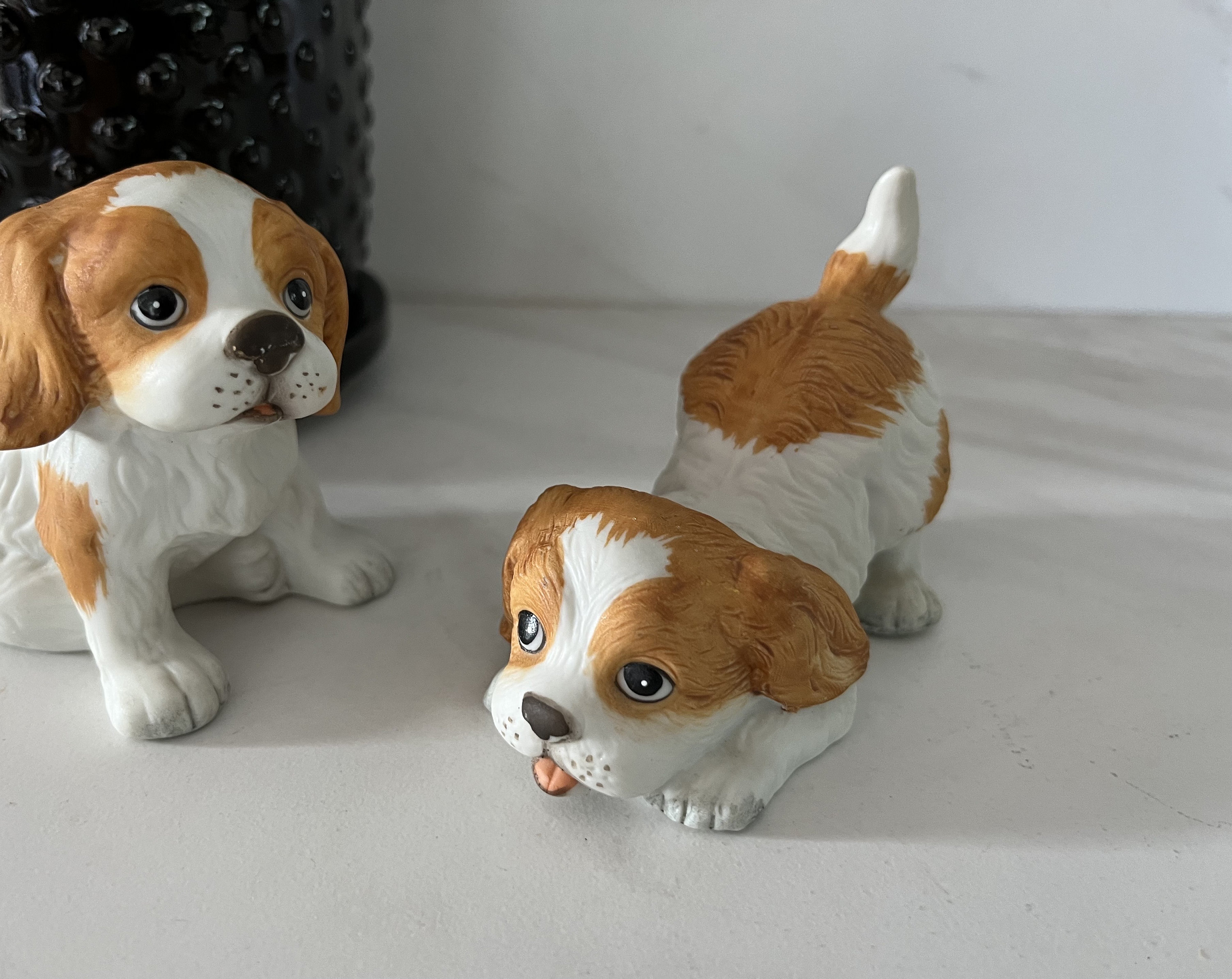 Vintage Dog Bisque White and Brown Spaniel or Beagle Dog