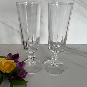 Vintage Classy And Sleek Stem Polished Heavy Crystal Cut Champagne or Liqueur Glasses. 1980’s. Set of Two.