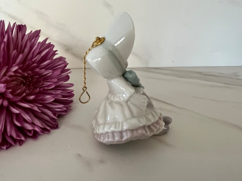 Lladro 1995 Vintage Porcelain Victorian Christmas Ornament Victorian Girl with Bonnet. Made in Spain. Marked Lladro on Bottom. image 6