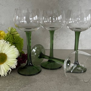 Vintage Crystal Green Stem Small Wine or Liqueur Cocktail Glasses. 1990’s