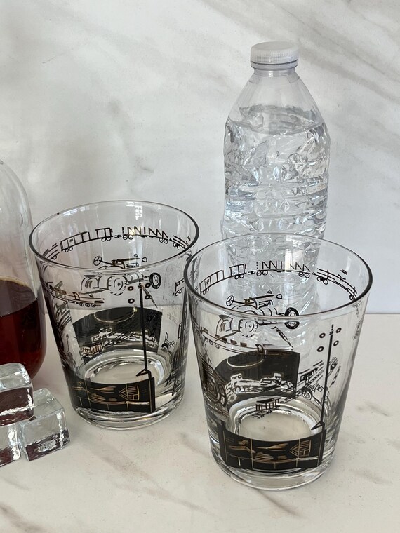Wheels of Motion Libbey Glass Vintage Black and Gold Old Fashioned, Low  Ball Whiskey Glasses. Set of 2. 1950s USA
