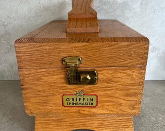 Antique Vintage Wooden Griffin Shinemaster Shoeshine Box with Brass Snap clasp. 1950/1960’s *Read Listing for details.