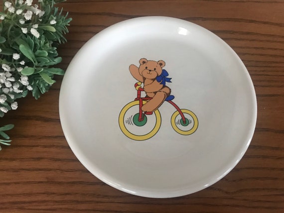 Vintage Ceramic Toddlers Teddy Bear Plate. Marked Lillian Vernon