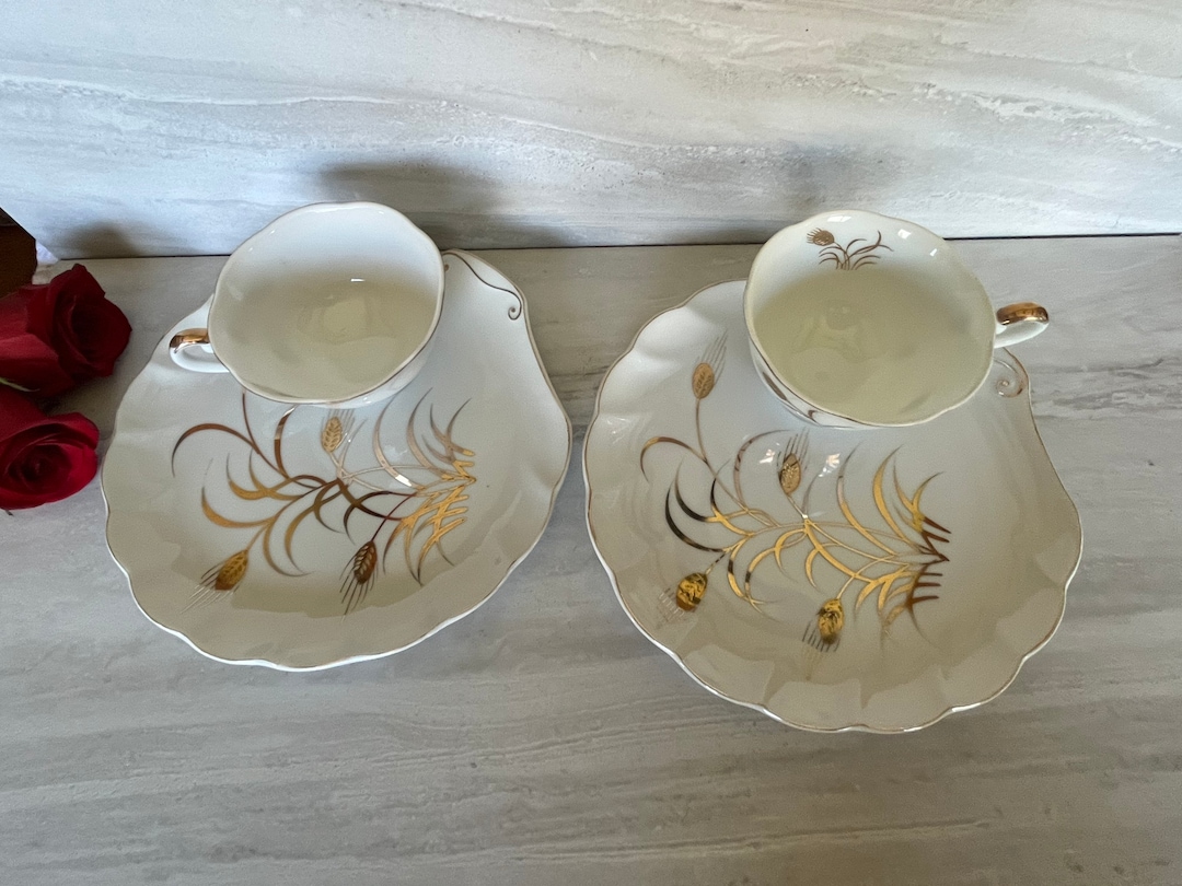 Luncheon Set Vintage Porcelain Lefton Sea Shell Gold Wheat Pattern