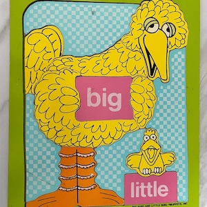 Playskool Wooden Jigsaw Puzzle. Sesame Street Big Bird “Big and Little“ 1973 Marked CTW # Big And Little 13 Piece Muppets USA.