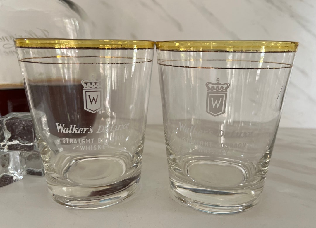 Vintage Walkers Deluxe Stright Bourbon Low Ball Whiskey Glasses With