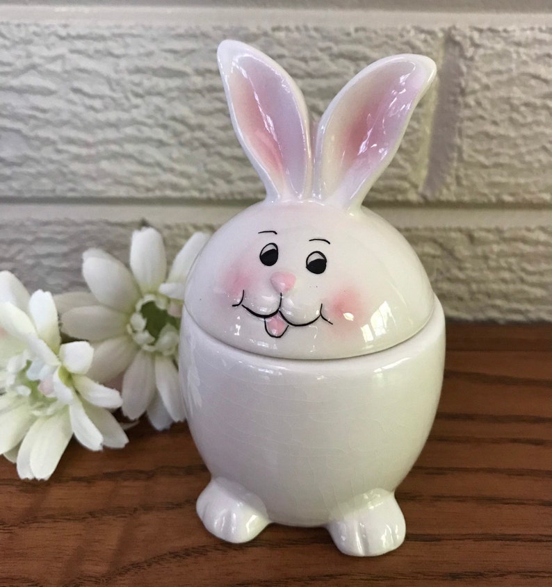 Miniature Vintage Ceramic Egg Shaped Bunny Figurine Dish Midwest Trading Co 1990\u2019s