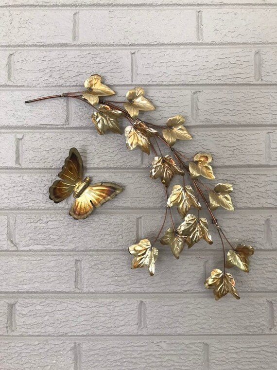 1970 Homco Home Interiors Company Brass Metal Wall Art With Butterfly