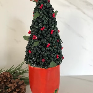 Vintage Christmas Cup with Christmas Tree Topiary. Cup Marked Japan.
