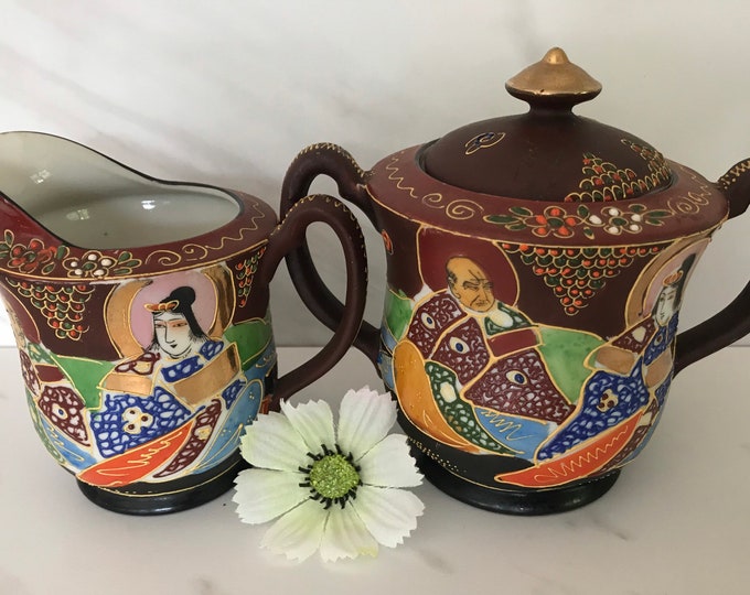 Antique Japanese Hand Painted Porcelain Sugar and Creamer Set 1940’s ...
