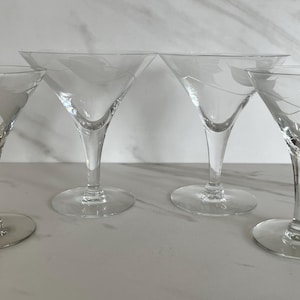 McBride Glass Company Cameo Pattern Frosted Vintage Martini Glass Cocktail Set. Set of Four. 1950’s. Read listing for sizes.