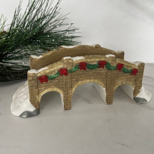 Christmas Village Bridge. Brown Porcelain Bisque Snow covered Bridge. Venture Stores Original box. 1980’s.