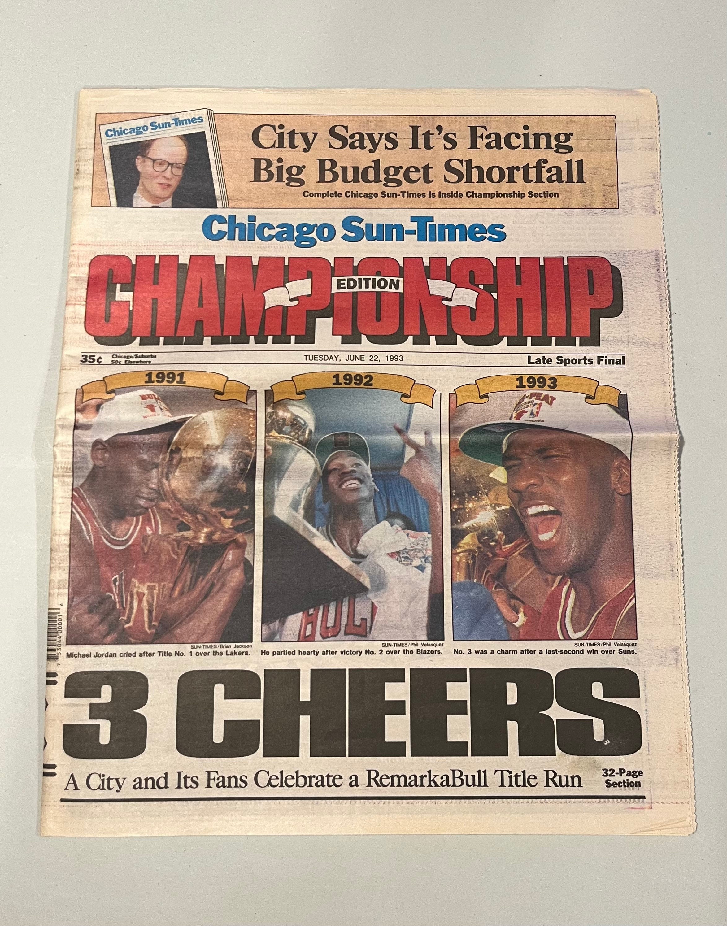 Vintage NBA (Front Pages) - Chicago Bulls 3 Time World Champions T-Shirt  1993 X-Large – Vintage Club Clothing