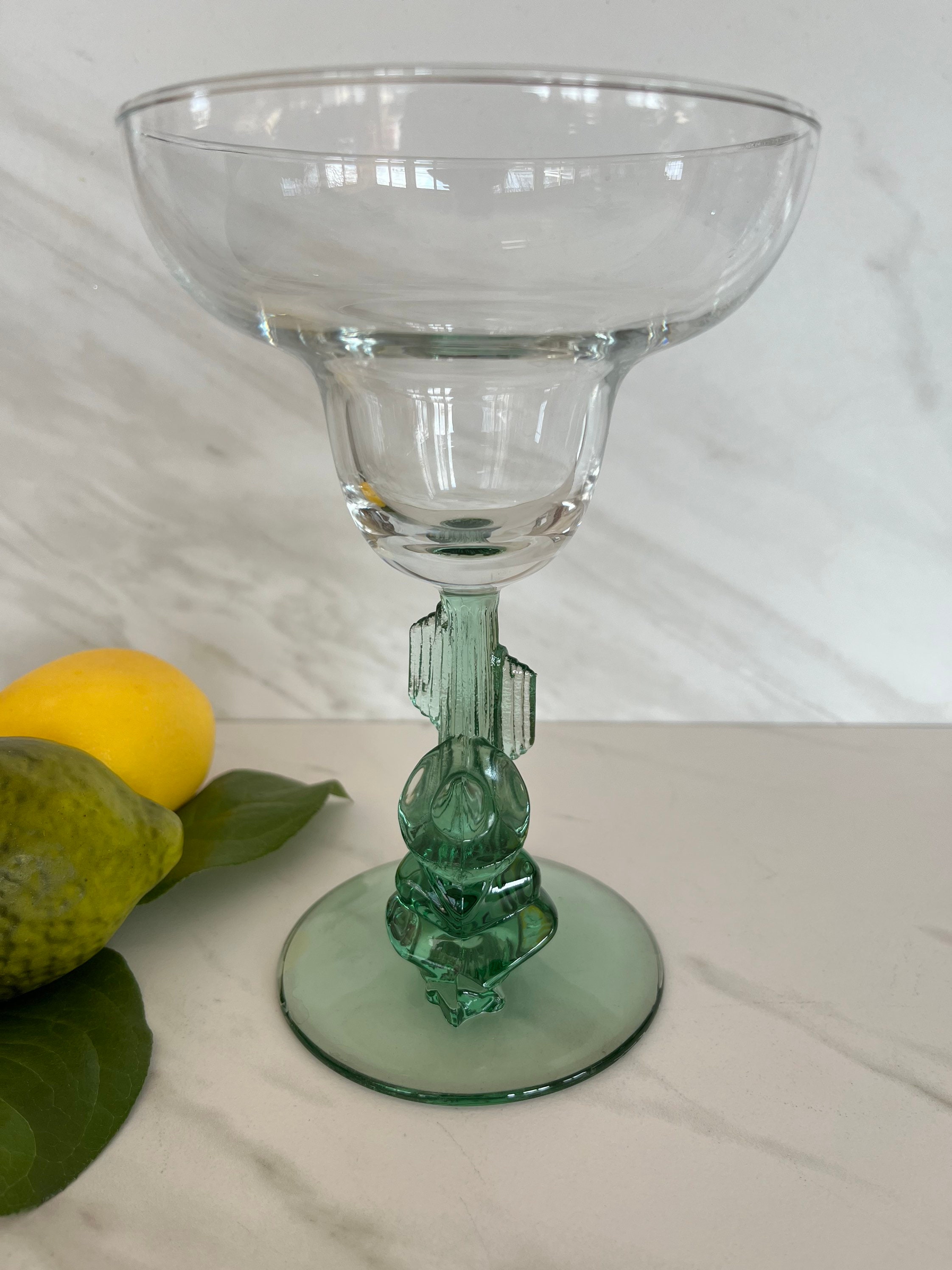 Margarita Glasses. Green Cactus Stem With Man in Sombrero Etsy