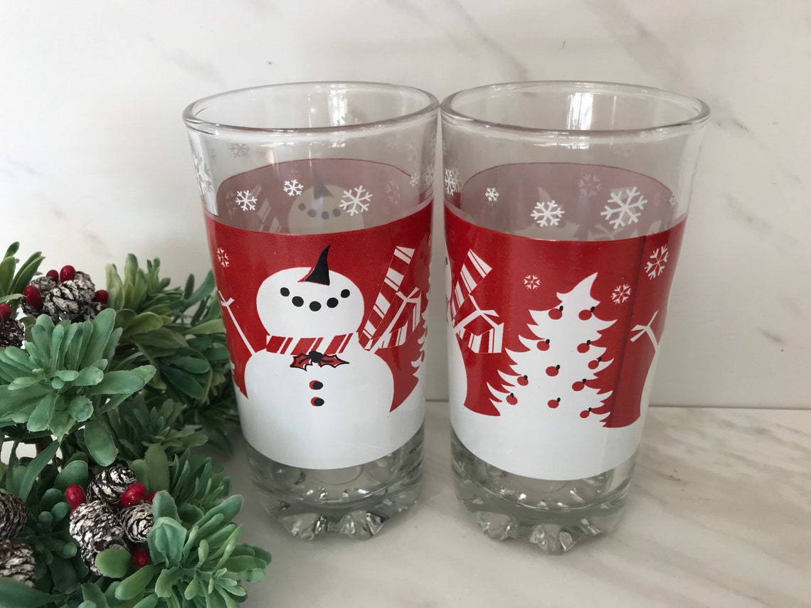Vintage Snowman Red and White Christmas Drinking Glasses. - Etsy