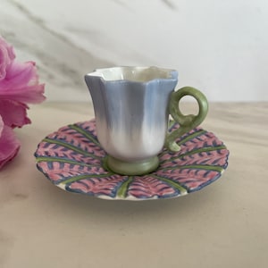 Miniature Hand Painted Flower Vintage Doll Tea Cup and Saucer. Miniature Tea set. 1990’s