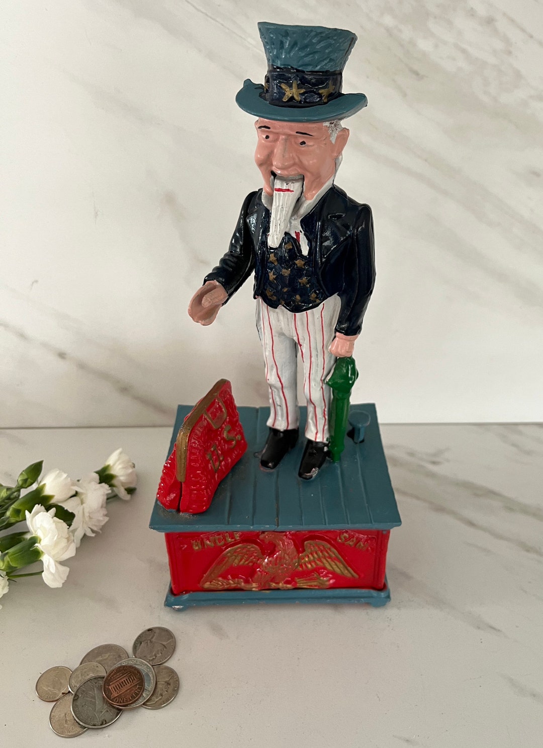 Bank Cast Iron Mechanical Toy Bank. Uncle Sam US. Made in Etsy