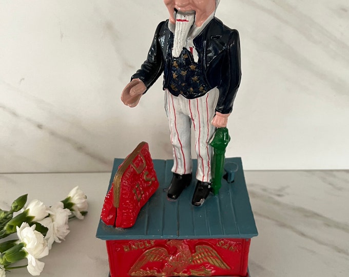 Bank Cast Iron Mechanical Toy Bank. Uncle Sam US. Made in Etsy