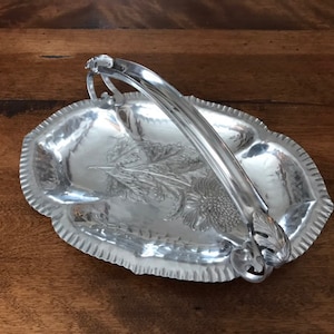 MCM Aluminum Vintage Continental Co. Hand Wrought Aluminum Serving Dish with Basket Handle. Gorgeous! 1950’s