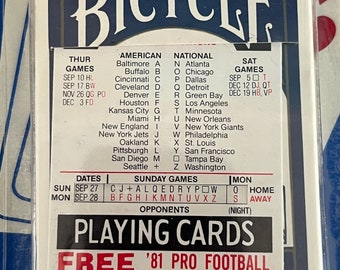 Bicycle Playing Cards Vintage Souvenir 1981 Playing Cards with 1981 Football Schedule. New in package.