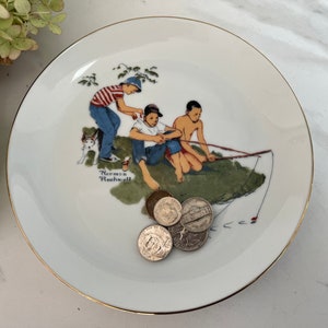 Fishing Norman Rockwell Collectible Plate “Boys Fishing”. 1980’s. Marked Zelda’s of Apple Valley.  Made In Korea.