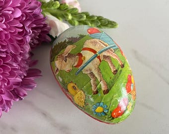 Antique German Paper Mache Easter Egg 1920-1930’s. Dresden. Lamb, Gnome and Chick Marked Container made in Western Germany.*read listing