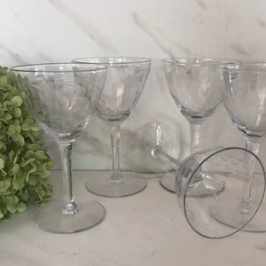 Vintage Crystal Etched Optic Stemmed Cordials, Port or Liqueur Glasses. 1930/1940’s