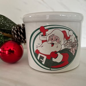 Small Stoneware Vintage 1 Pint Low. Santa Clause Christmas Old Tavern Vintage Cheese Crock.
