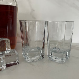 Vintage Whiskey Square Glass Double Shot or Liqueur Glasses weighted bottom. Set of 2  1980’s