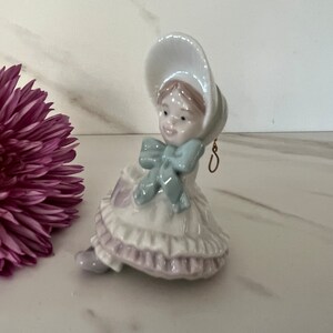 Lladro 1995 Vintage Porcelain Victorian Christmas Ornament Victorian Girl with Bonnet. Made in Spain. Marked Lladro on Bottom. image 2