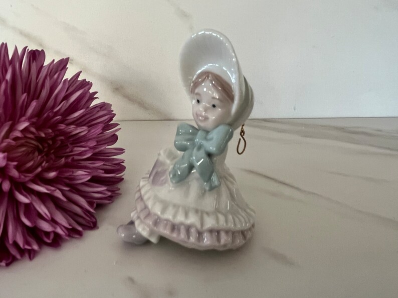 Lladro 1995 Vintage Porcelain Victorian Christmas Ornament Victorian Girl with Bonnet. Made in Spain. Marked Lladro on Bottom. image 2