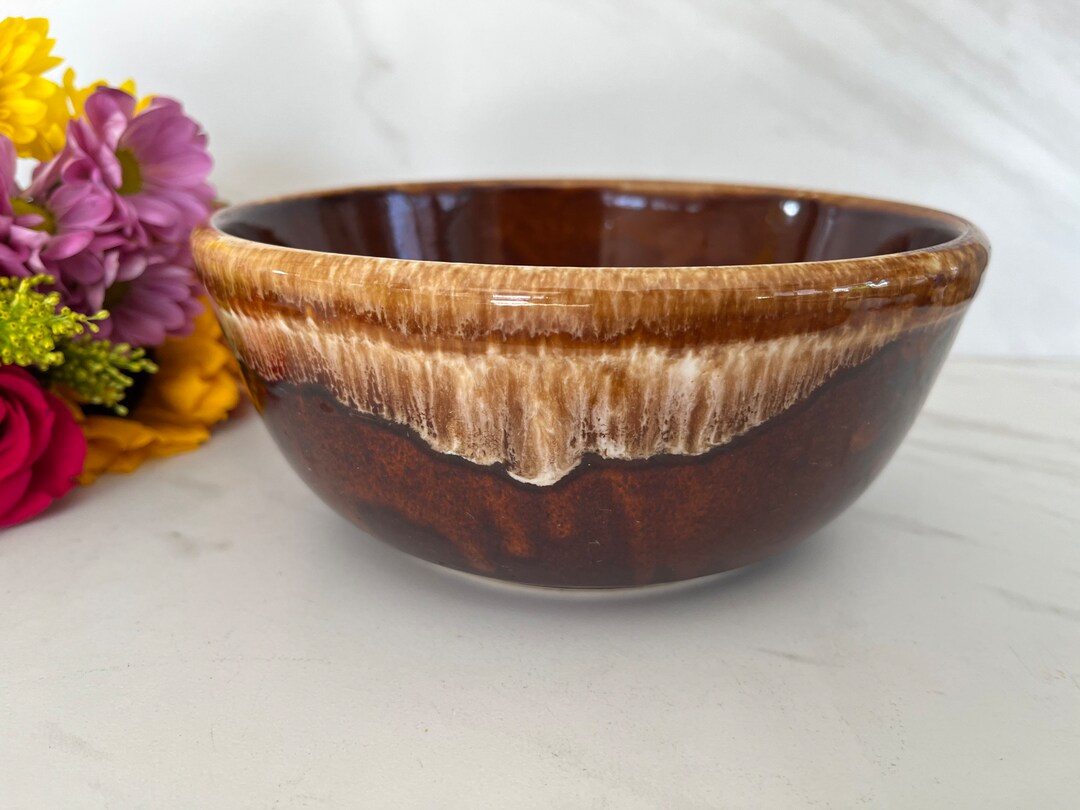 Brown Drip Glaze Pottery Bowl.... Beautiful Unmarked Etsy