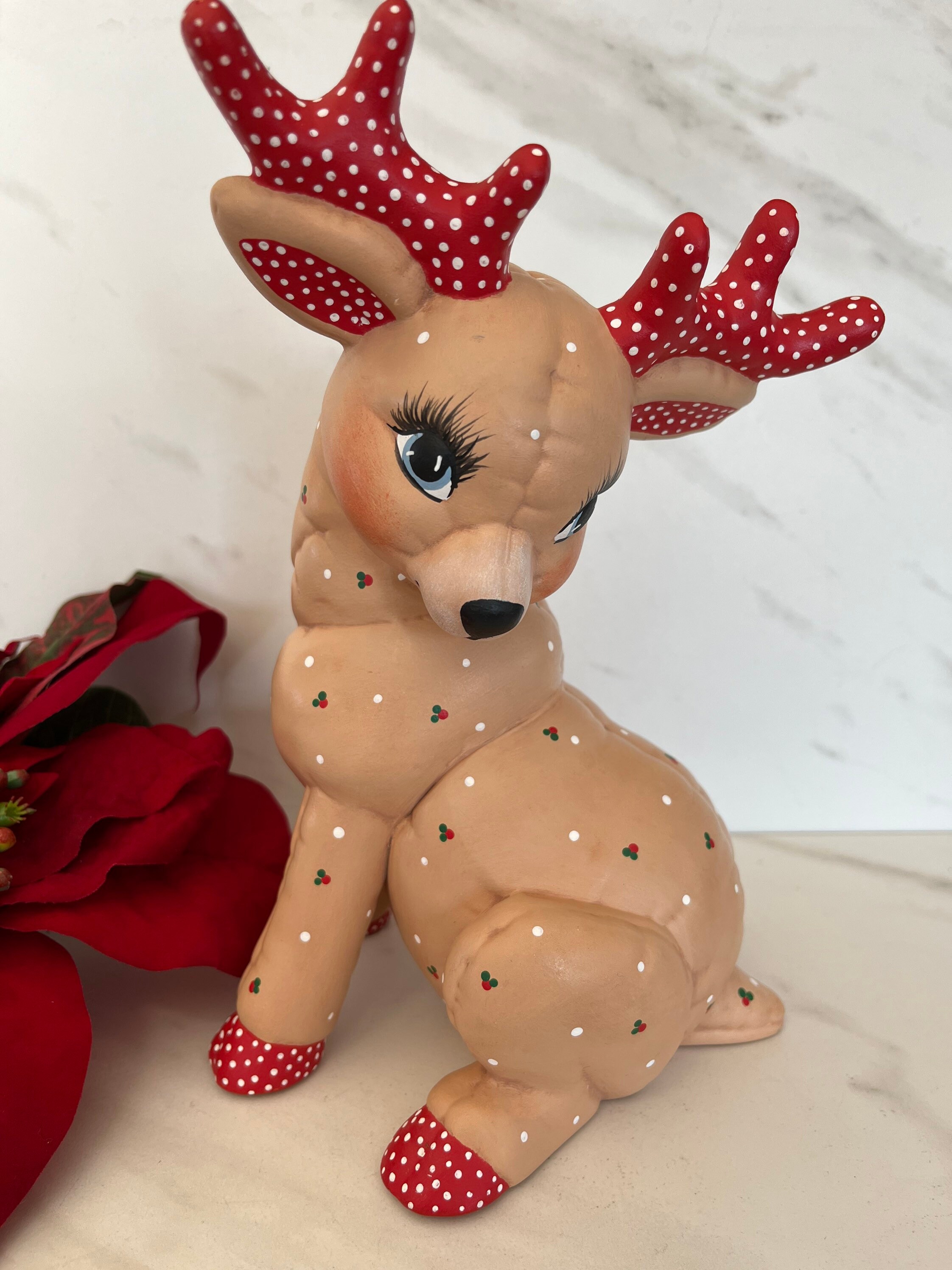 Ceramic Handmade and Hand-painted Vintage Christmas Reindeer Decor