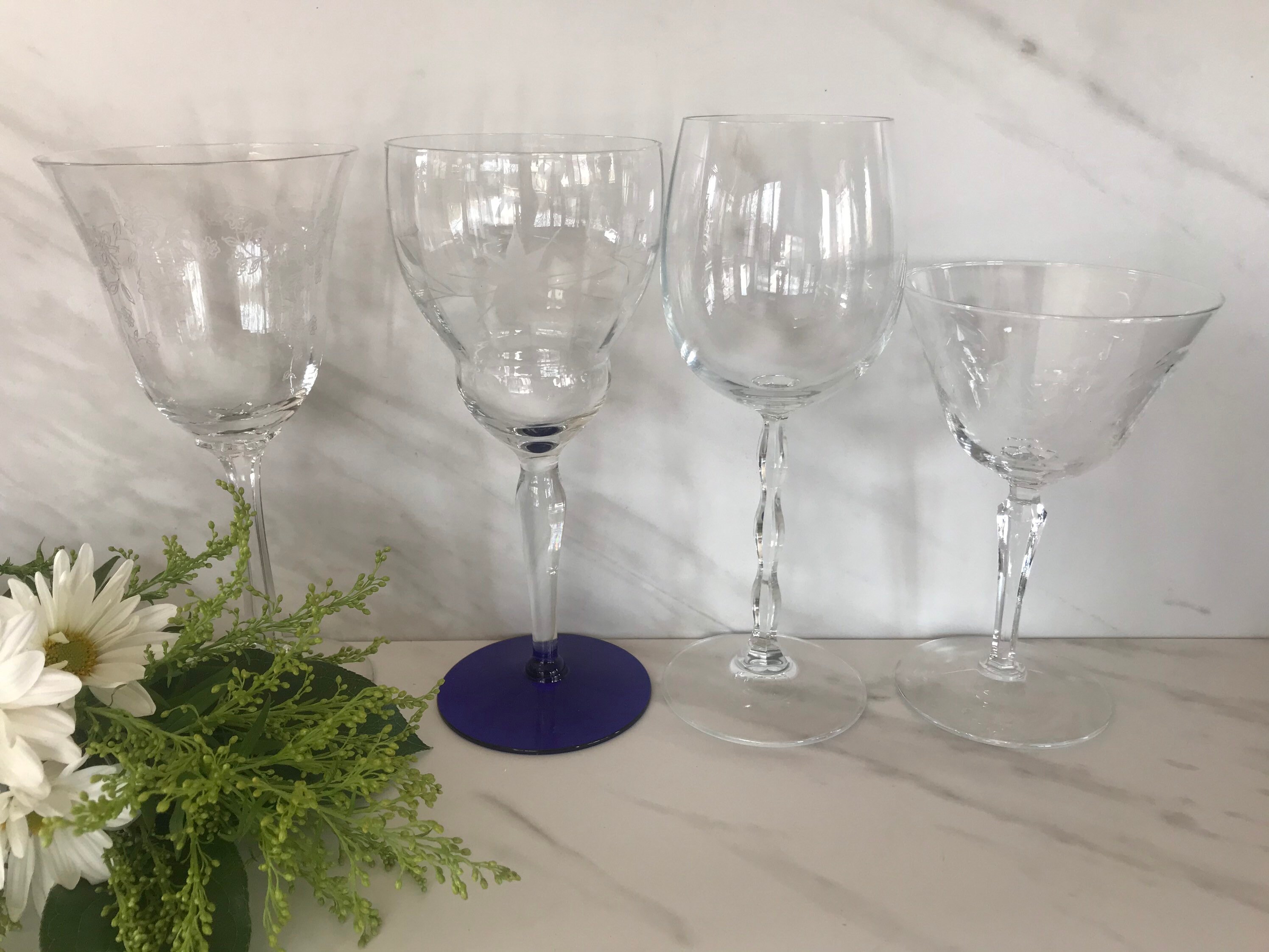 Antique Crystal Assorted Wine Glasses. Set of Four. Etsy