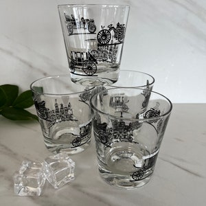 Libbey Glass Vintage Black and White Carriage and Coach, Locomotive  Glassware or Horseless Carriage Pattern. Libbey 1950/1960’s Made in USA