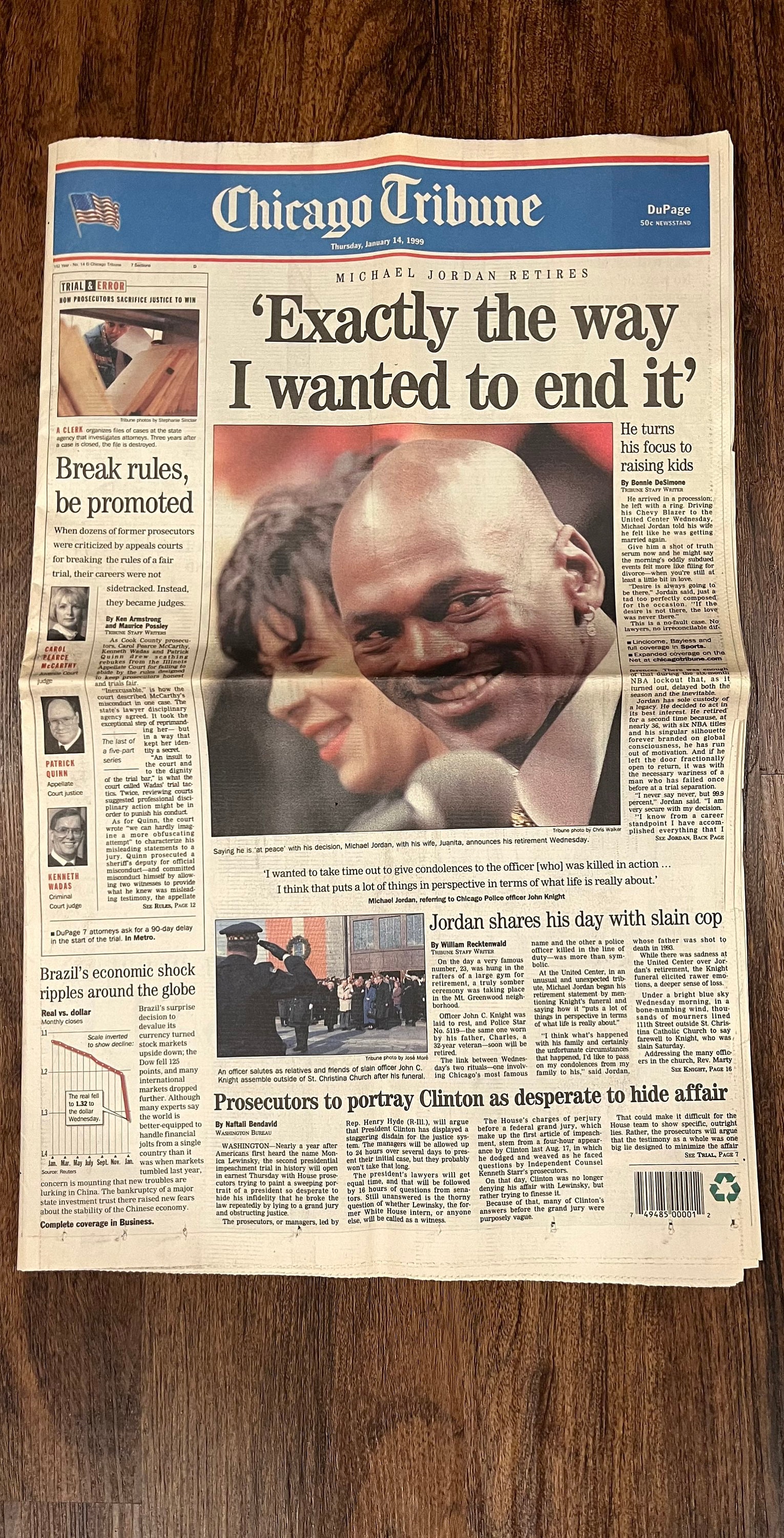Michael Jordan Retires Chicago Tribune Thursday January