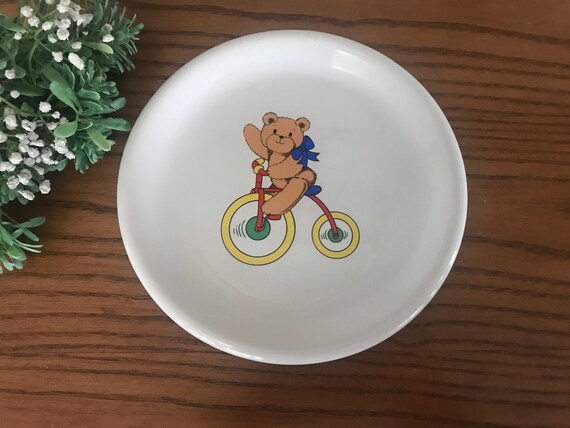 Vintage Ceramic Toddlers Teddy Bear Plate. Marked Lillian Vernon