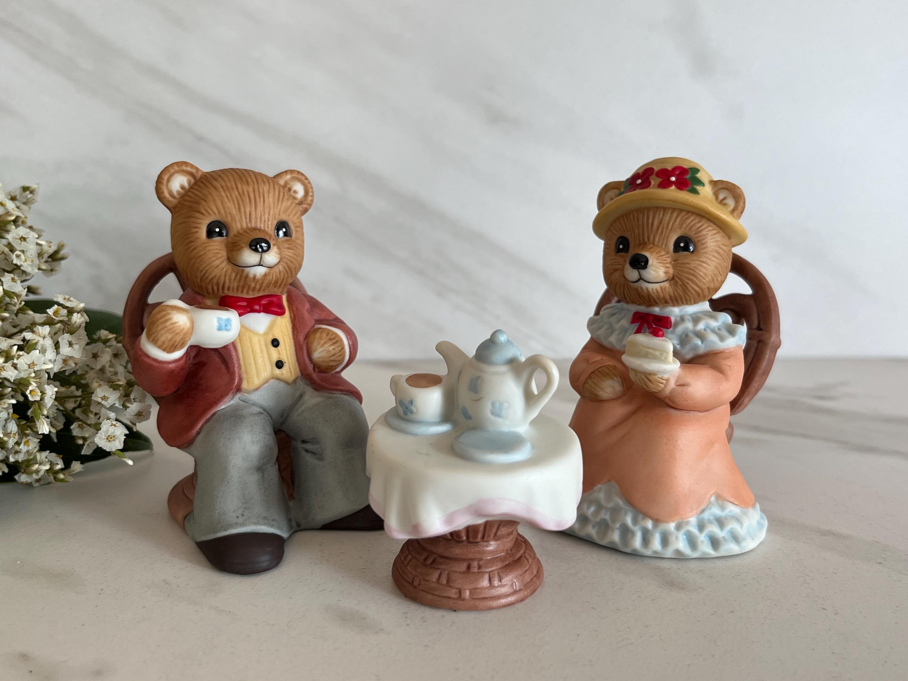 Homco Hime Interiors Porcelain Teddy Bear Vintage Tea Party