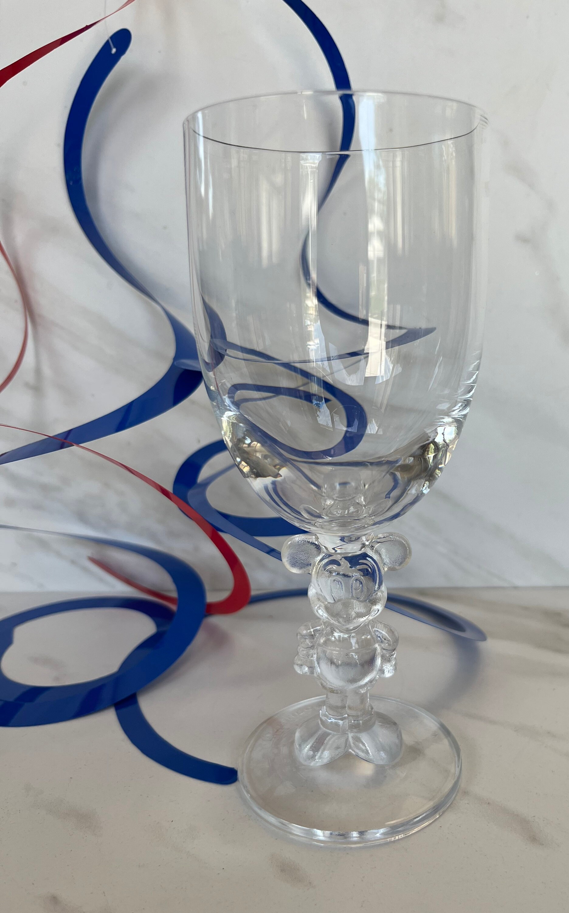 DISNEY WINE GLASS WITH ETCHED MICKEY MOUSE HEAD SET OF TWO