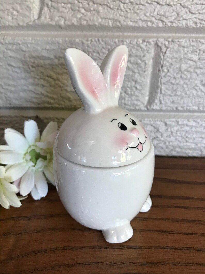 Miniature Vintage Ceramic Egg Shaped Bunny Figurine Dish Midwest Trading Co 1990\u2019s