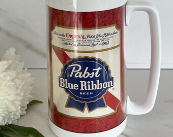 Pabst Genuine Pabst Blue Ribbon Beer Classic Beer Mug. Westbend Plastic Thermo-serv.  Made in USA.  1970’s.
