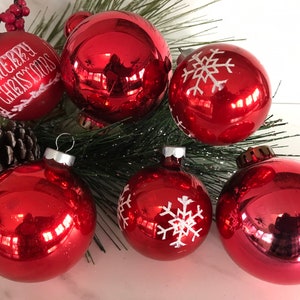 Mercury Vintage Stencil Frosted Christmas Ornaments Marked Made in USA and Canada.