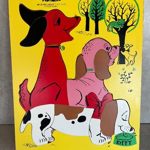 Vintage Playskool Dogs “Dog Group”  Wooden Jigsaw Puzzle. 360-28 18 PC. 1970 3-5 years.  Made in USA. * See item details.