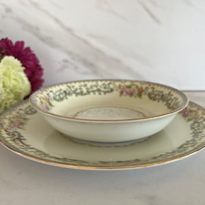 Antique Flower Pattern Bowl and Saucer. Bone China. Marked  Noritake  “M”  Japan.